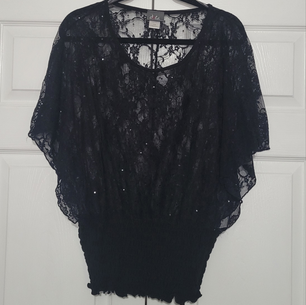 Black sheer blouson top